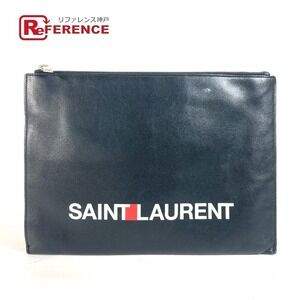 SAINT LAURENT PARIS Logo Shoulder Bag Clutch Leather Black